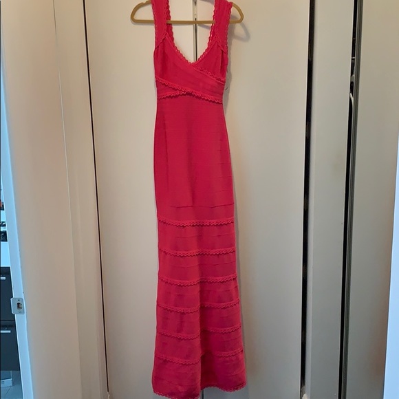 Herve Leger Hot Pink Long Gown Size Small - Picture 5 of 9